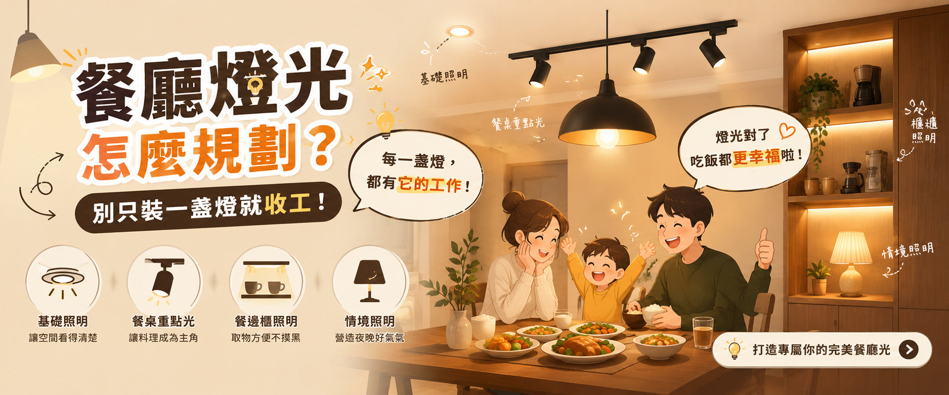 餐廳燈光怎麼規劃？別只裝一盞燈就收工