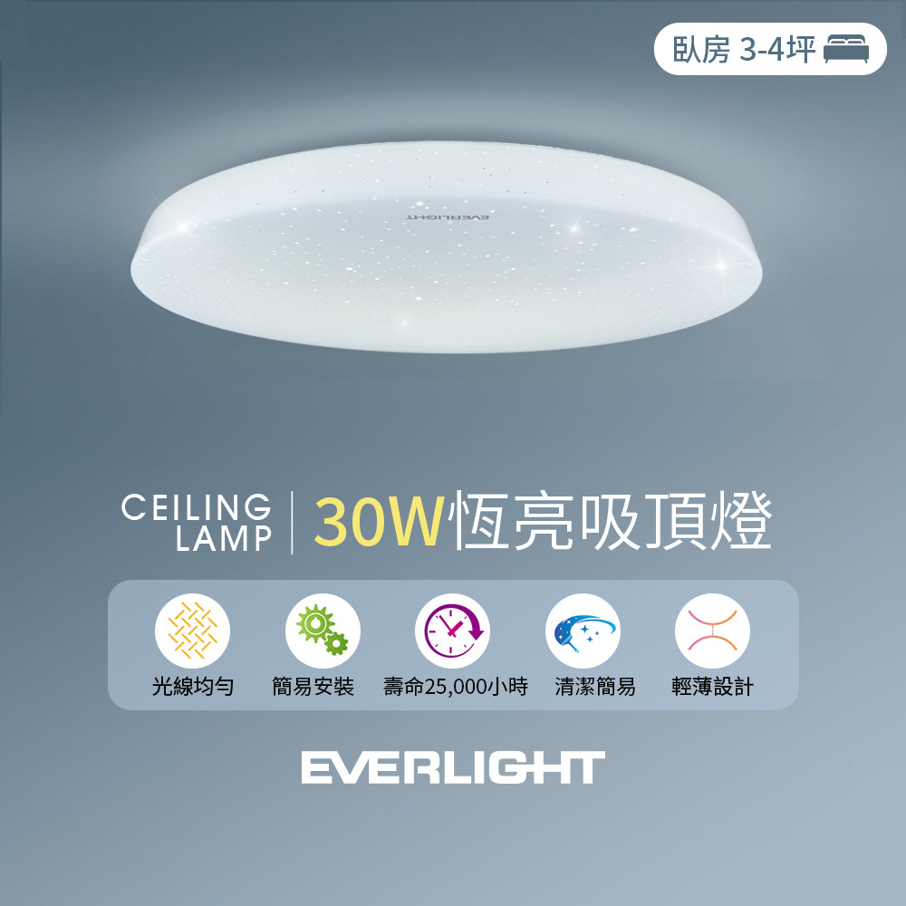 億光EVERLIGHTLED 30W 恆亮 白光 壁切LED吸頂燈