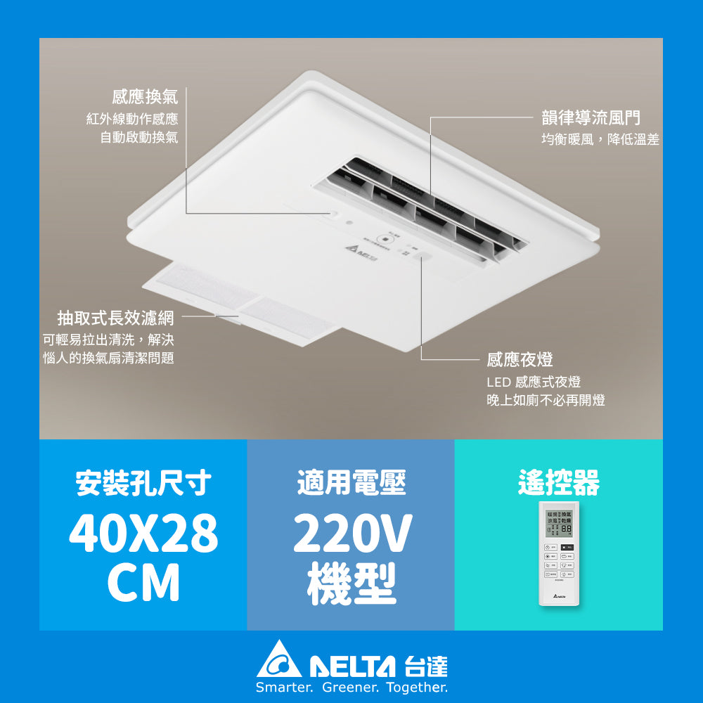 台達電子 豪華型300/400 浴室涼暖風機 遙控/線控 可加購安裝
