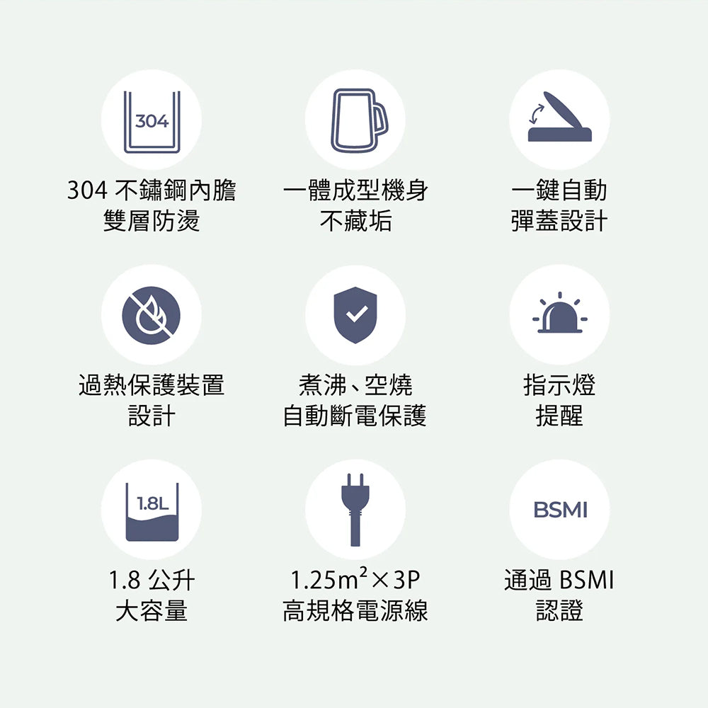 AIWA愛華 1.8L雙層防燙電茶壺 DKS110518 304不鏽鋼內膽 快煮壺