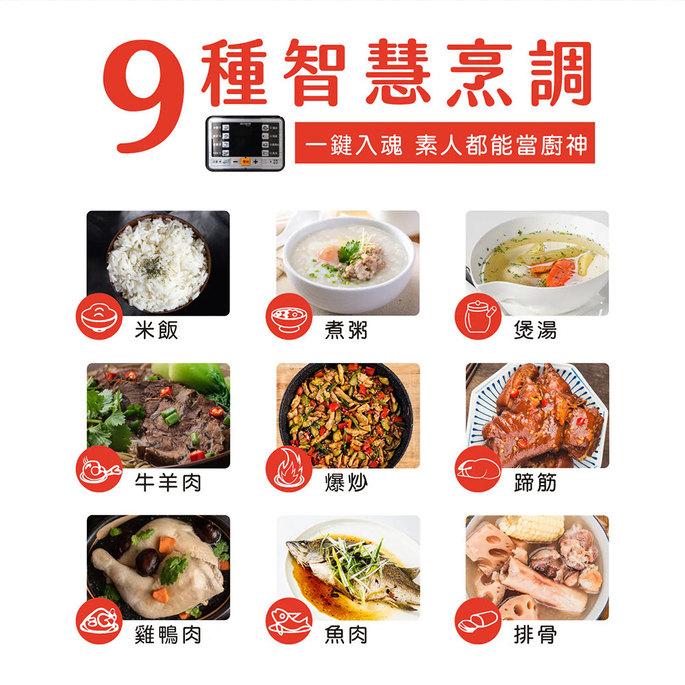 AIWA愛華 5L電壓力鍋 DYK-A60 9種烹飪模式 預約定時 智能壓力鍋