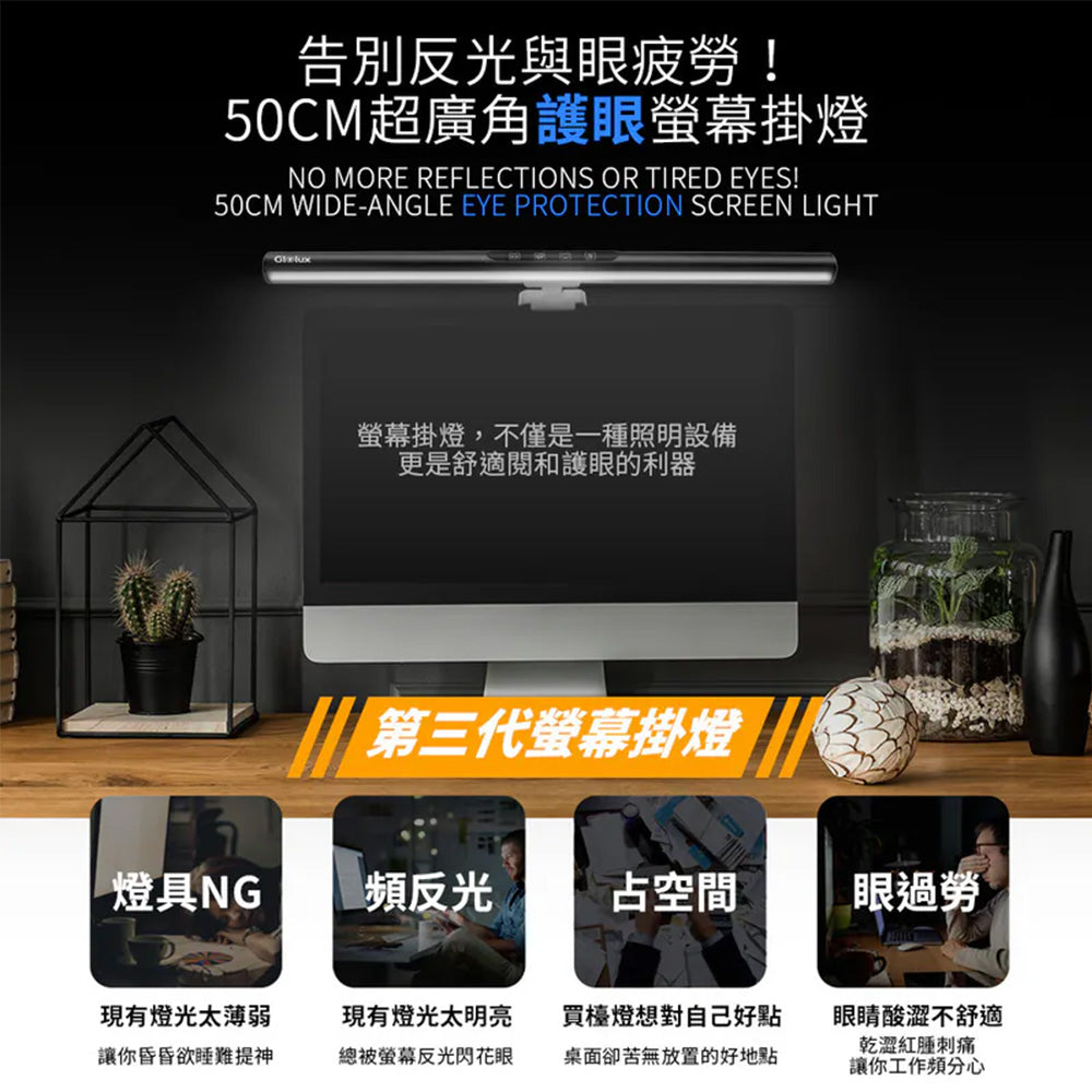 Glolux 第三代50cm LED螢幕掛燈 三色溫 無段調光 非對稱光源 1052AL-50-PLUS