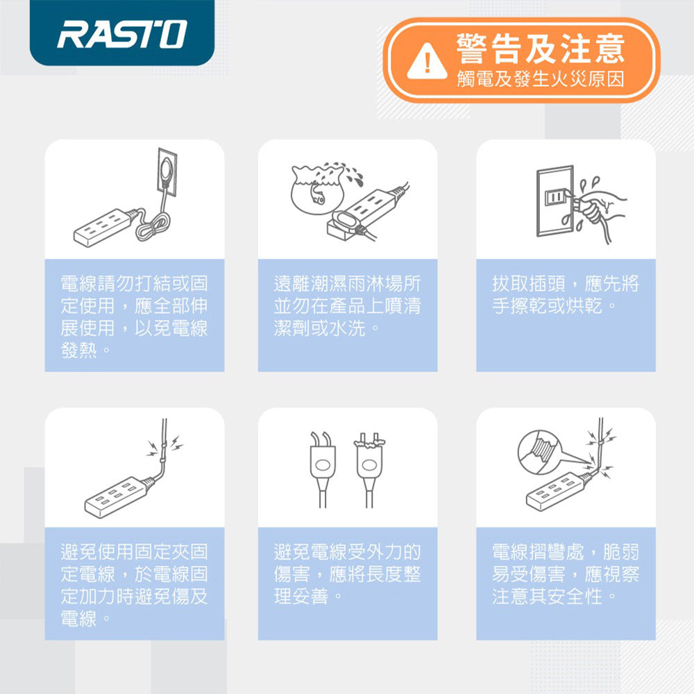 RASTO FE1 一開四插二孔延長線1.8M-白｜1650W過載保護 4N無氧銅線 台灣製造