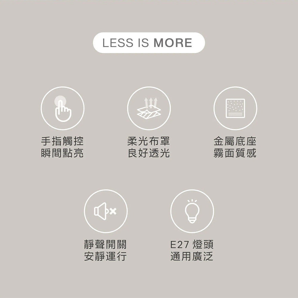 AIWA愛華 圓柔觸控桌燈 WD-63T E27床頭燈 布藝燈罩 氣氛桌燈 黑色/白色
